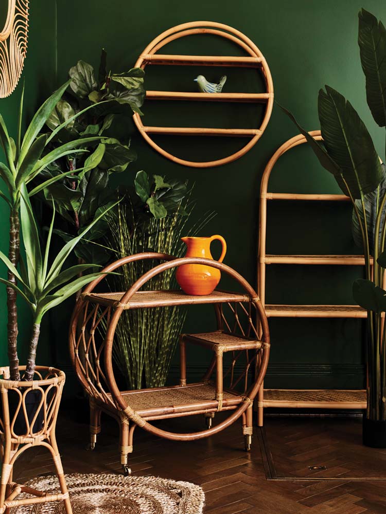 Trolley, storage shelves and wall shelf, all from Oliver Bonas