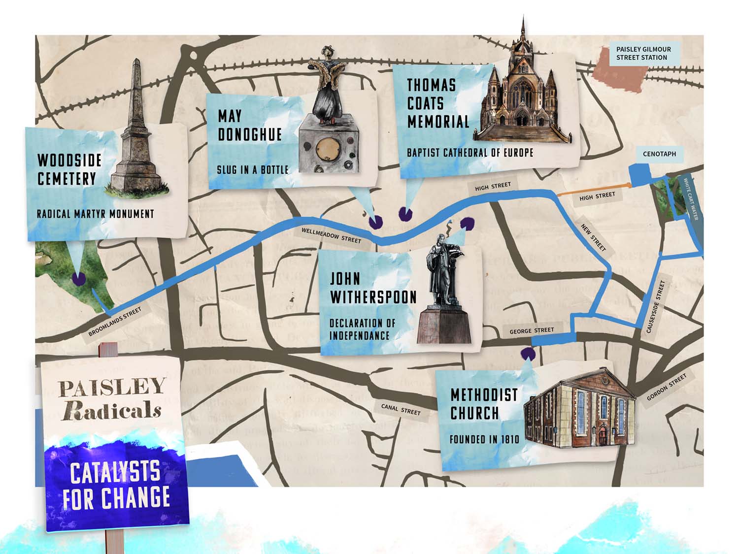 Paisley Radicals Catalysts for Change Map - Illustrated by Josef McFadden